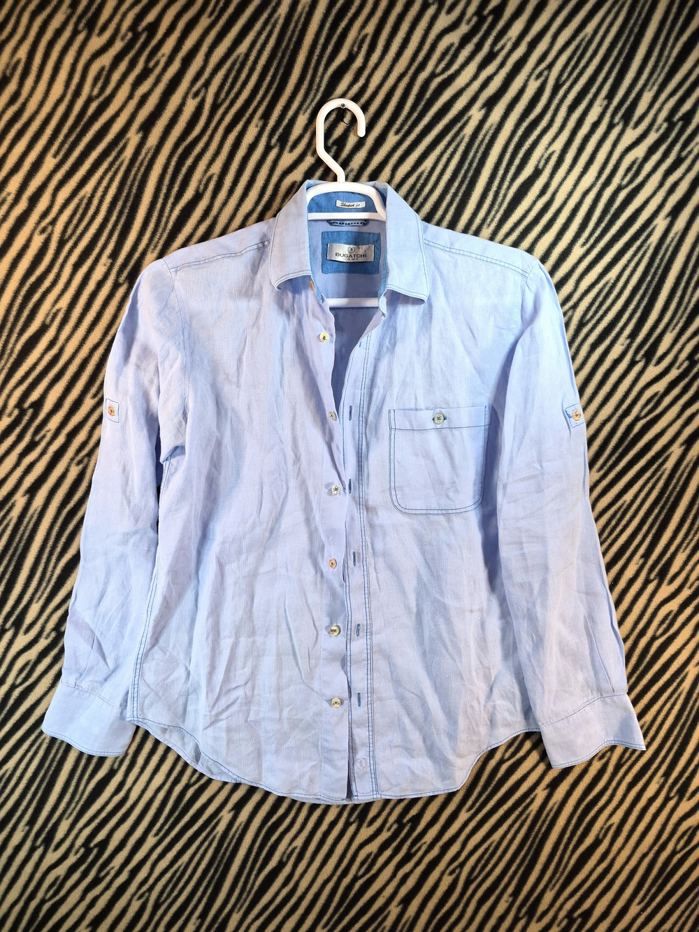 Bugatchi Uomo Light Blue Linen Long Sleeve Shaped Fit Shirt